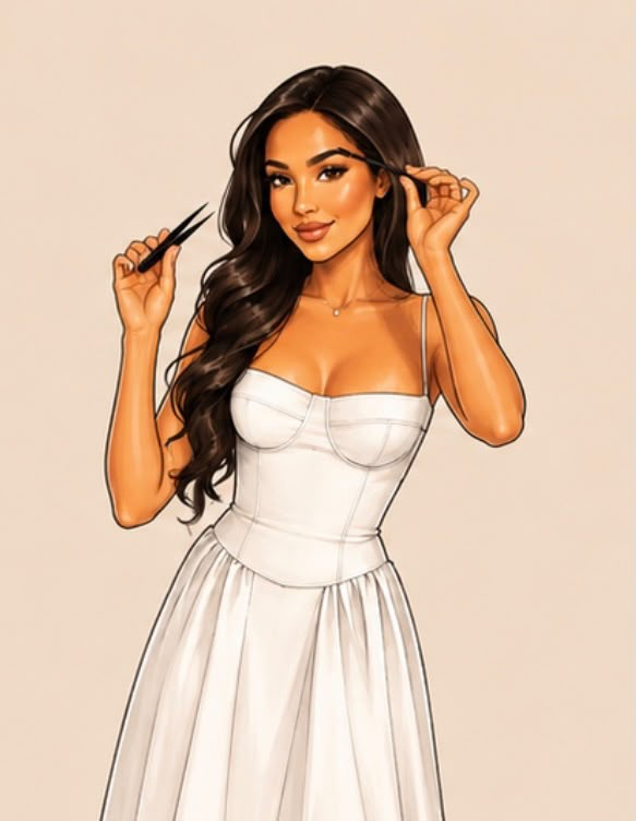 Elegante illustratie van een vrouw die haar wenkbrauwen verzorgt bij The Beauty Standard